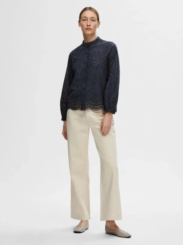 SELECTED BRODERIE ANGLAISE SKJORTA Blue Discount