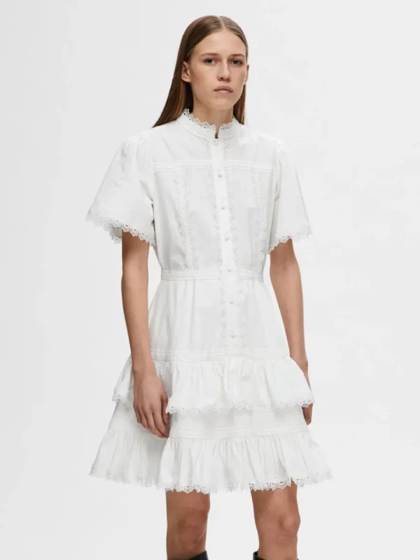 SELECTED BRODYRPRYDD KORT KLÄNNING White Cheap