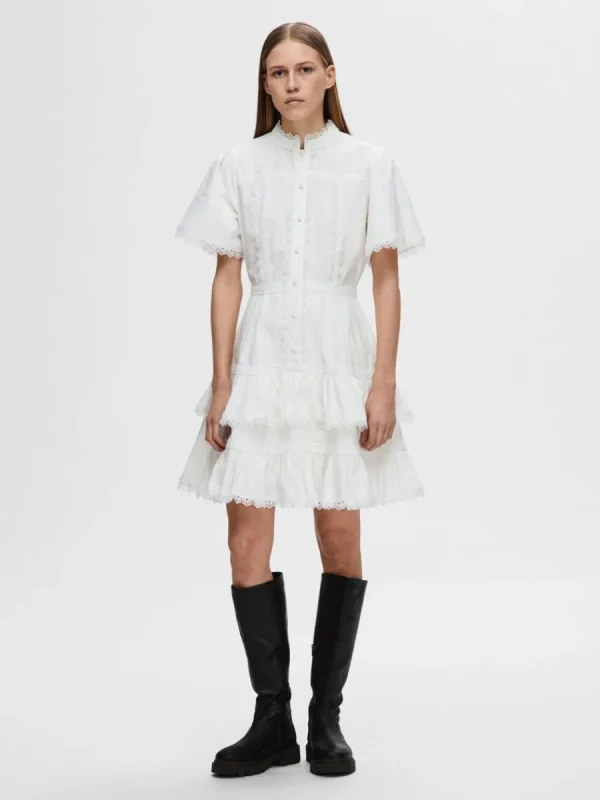 SELECTED BRODYRPRYDD KORT KLÄNNING White Cheap