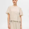 SELECTED BRODYRPRYDD KORTÄRMAD TOPP Beige Discount