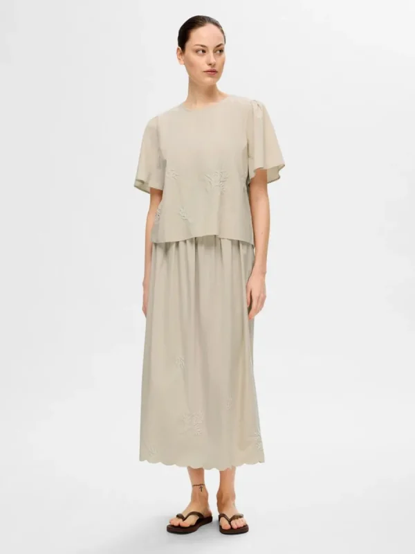 SELECTED BRODYRPRYDD KORTÄRMAD TOPP Beige Discount