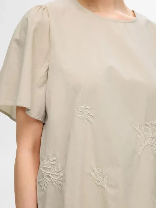 SELECTED BRODYRPRYDD KORTÄRMAD TOPP Beige Discount