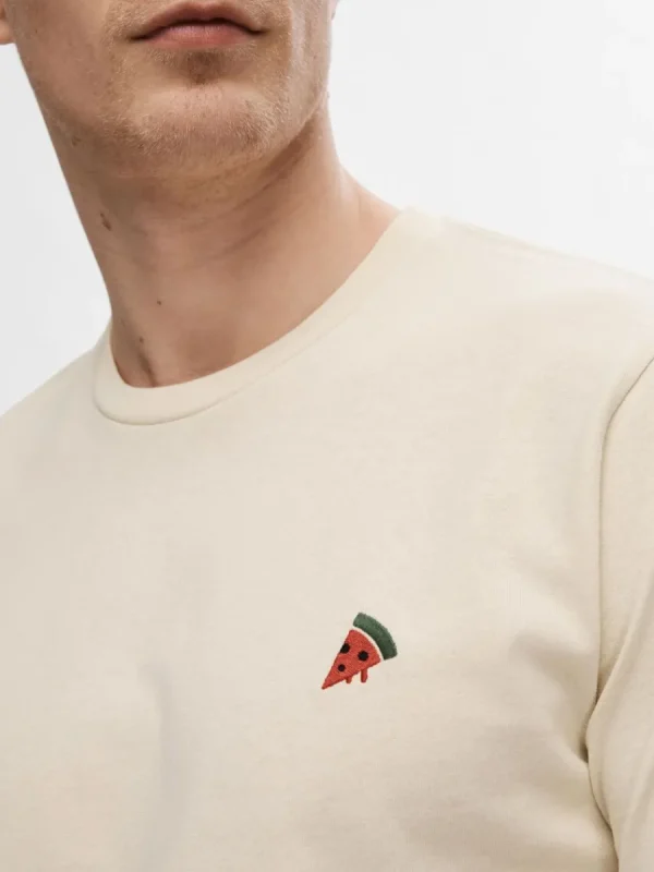 SELECTED BRODYRPRYDD T-SHIRT Beige Flash Sale