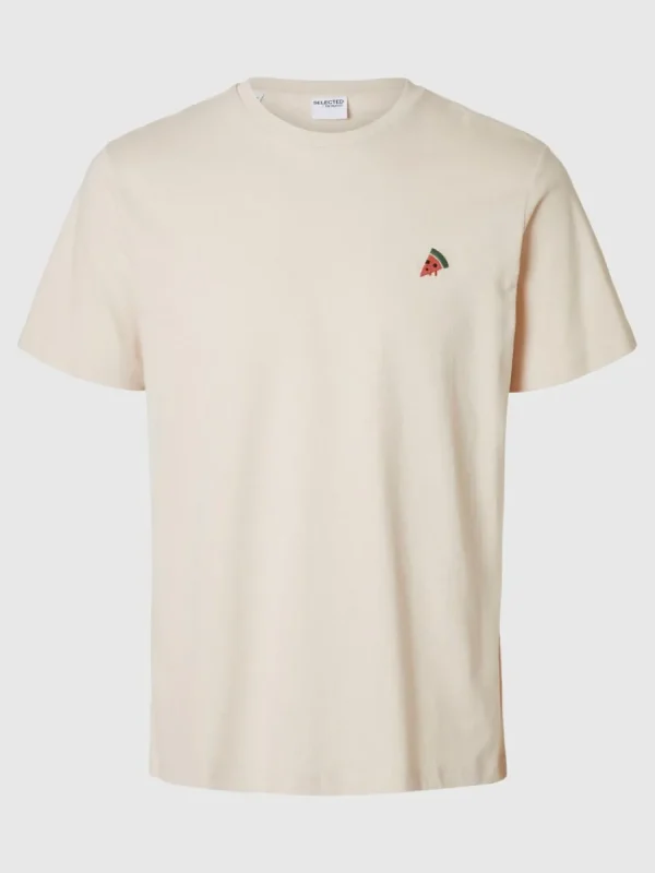 SELECTED BRODYRPRYDD T-SHIRT Beige Flash Sale