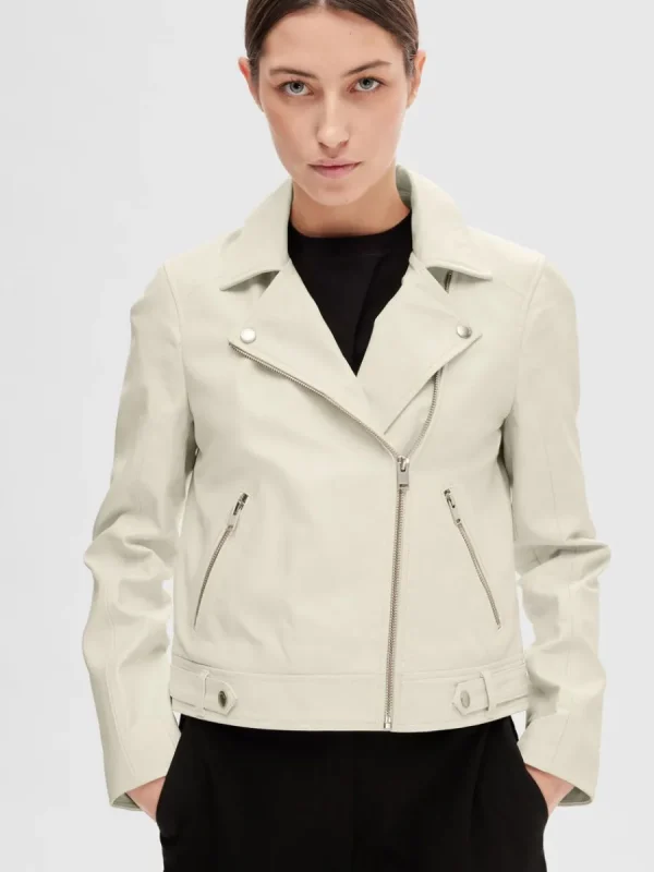 SELECTED CLASSIC LÄDERJACKA White Cheap