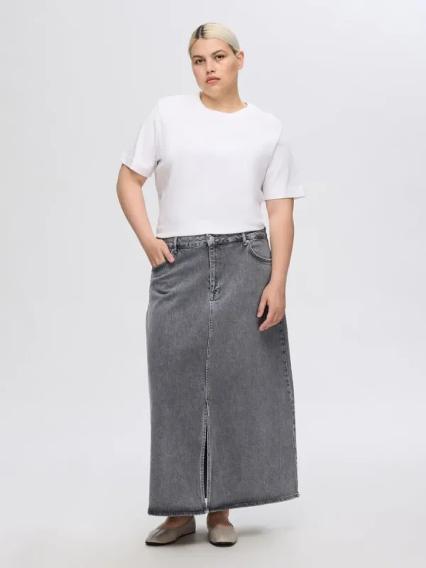 SELECTED DENIM MIDIKJOL Grey Cheap
