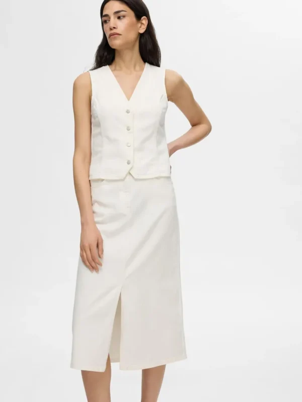 SELECTED DENIM MIDIKJOL White Discount