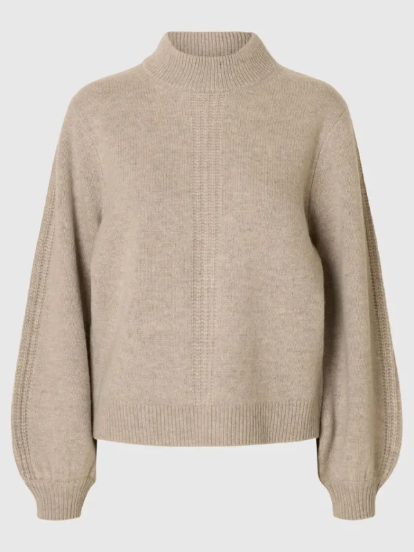 SELECTED DETALJERAD TRÖJA MED HÖG HALS Beige Sale