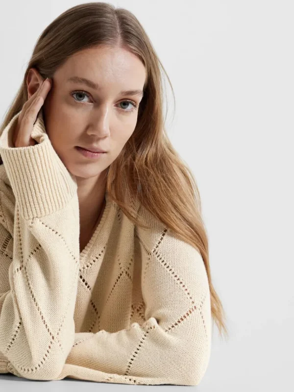 SELECTED DIAMANTTRYCK STICKAD TRÖJA Beige Shop