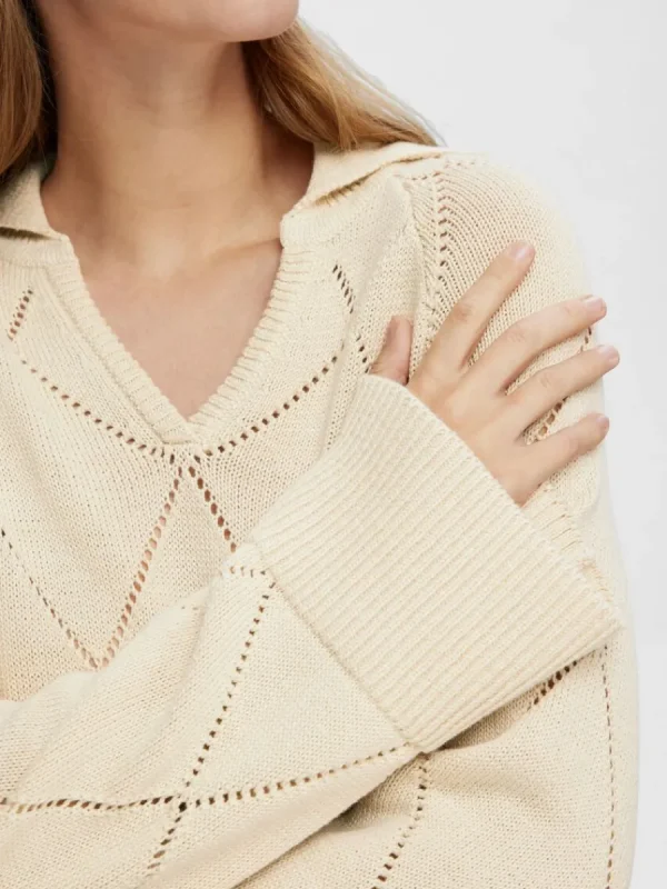 SELECTED DIAMANTTRYCK STICKAD TRÖJA Beige Shop