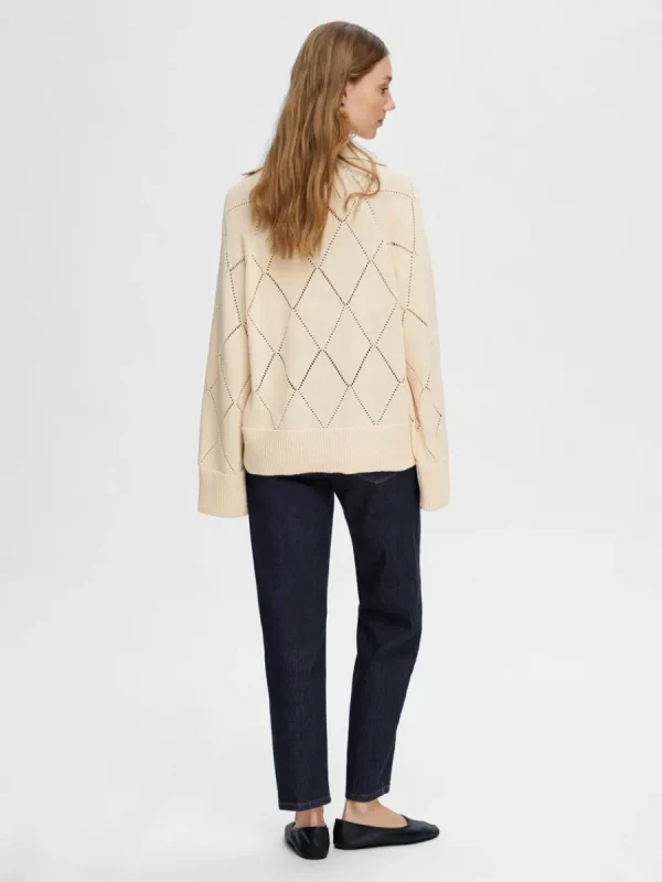SELECTED DIAMANTTRYCK STICKAD TRÖJA Beige Shop