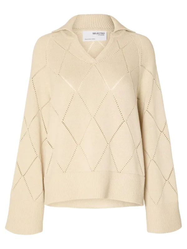SELECTED DIAMANTTRYCK STICKAD TRÖJA Beige Shop