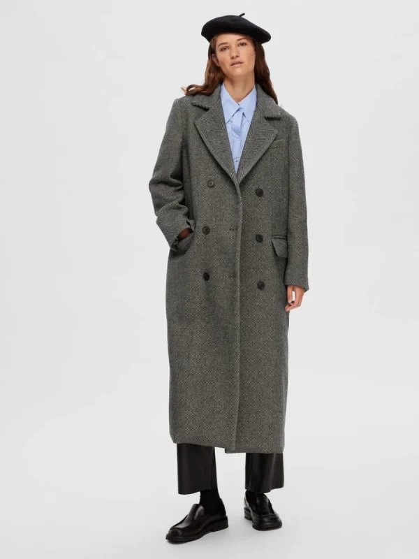 SELECTED DUBBELKNÄPPT FISKBENSMÖNSTRAD KAPPA Grey Store