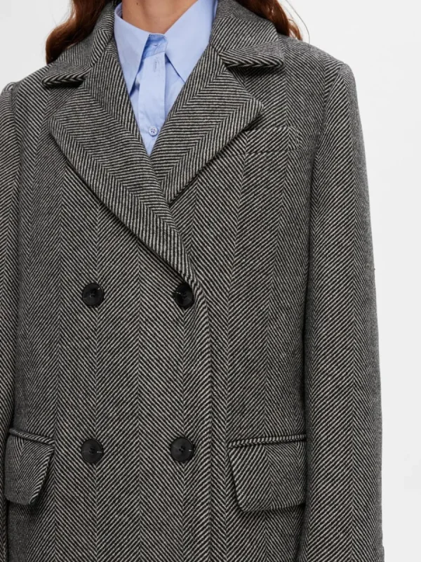 SELECTED DUBBELKNÄPPT FISKBENSMÖNSTRAD KAPPA Grey Store
