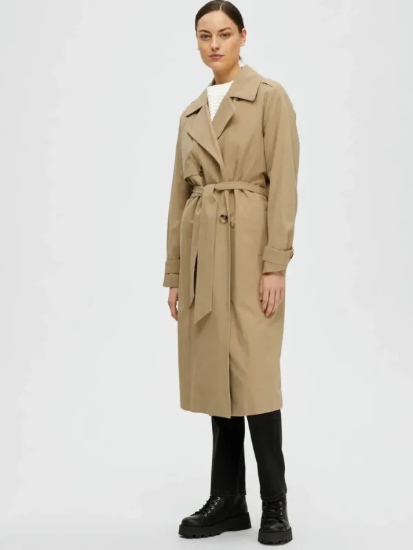 SELECTED DUBBELKNÄPPT TRENCHCOAT Brown Store