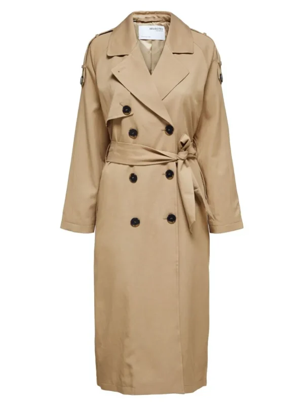 SELECTED DUBBELKNÄPPT TRENCHCOAT Brown Best