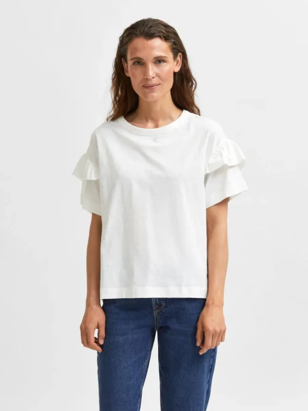 SELECTED EKOLOGISK BOMULL VOLANG T-SHIRT White Online