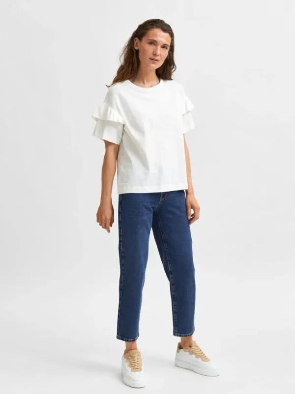 SELECTED EKOLOGISK BOMULL VOLANG T-SHIRT White Online