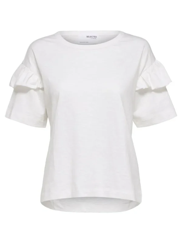 SELECTED EKOLOGISK BOMULL VOLANG T-SHIRT White Online