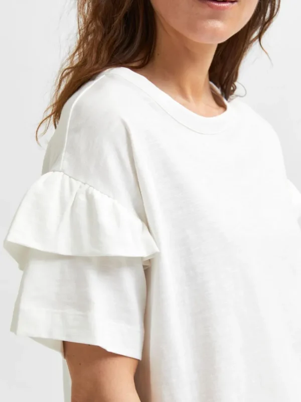 SELECTED EKOLOGISK BOMULL VOLANG T-SHIRT White Online