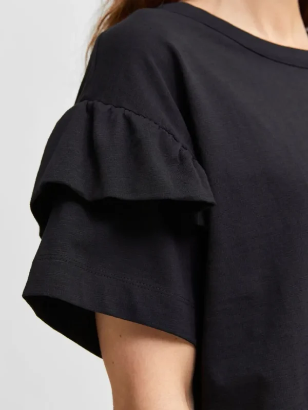 SELECTED EKOLOGISK BOMULL VOLANG T-SHIRT Black Outlet