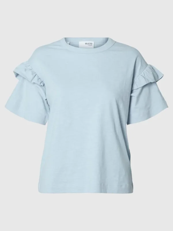 SELECTED EKOLOGISK BOMULL VOLANG T-SHIRT Blue Clearance