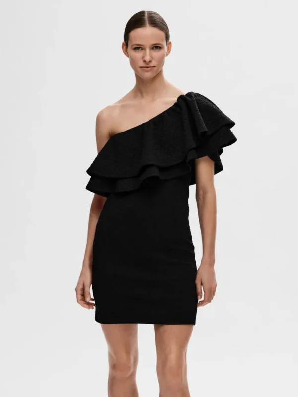 SELECTED ENAXLAD KORT KLÄNNING Black Flash Sale