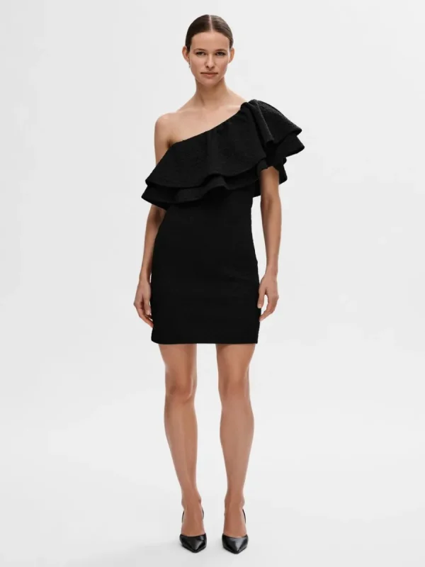 SELECTED ENAXLAD KORT KLÄNNING Black Flash Sale