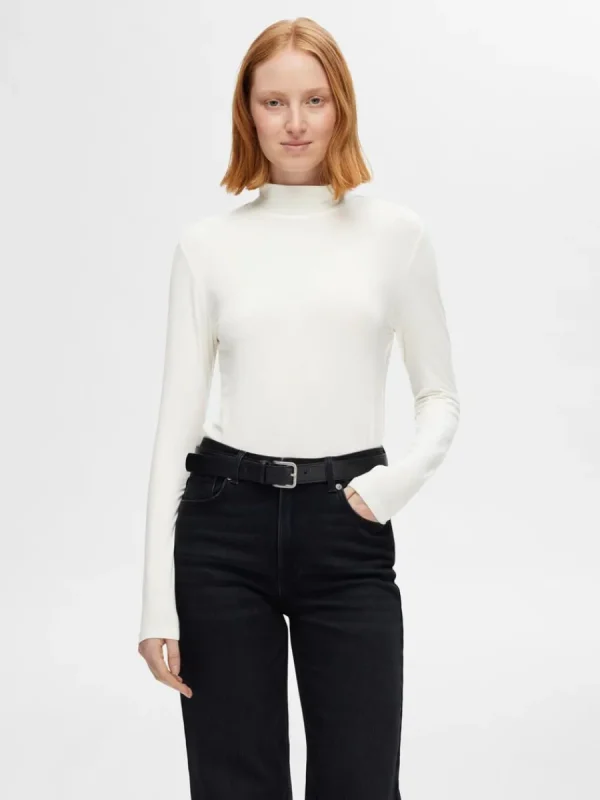 SELECTED ENKEL MED HÖG HALS LÅNGÄRMAD TOPP White Shop