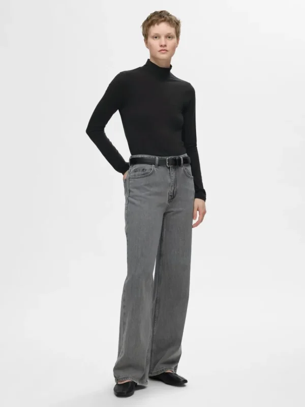 SELECTED ENKEL MED HÖG HALS LÅNGÄRMAD TOPP Black New