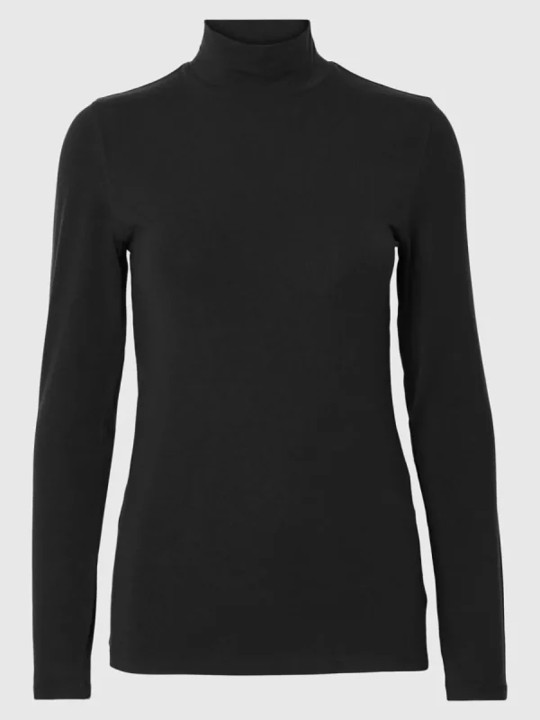 SELECTED ENKEL MED HÖG HALS LÅNGÄRMAD TOPP Black New