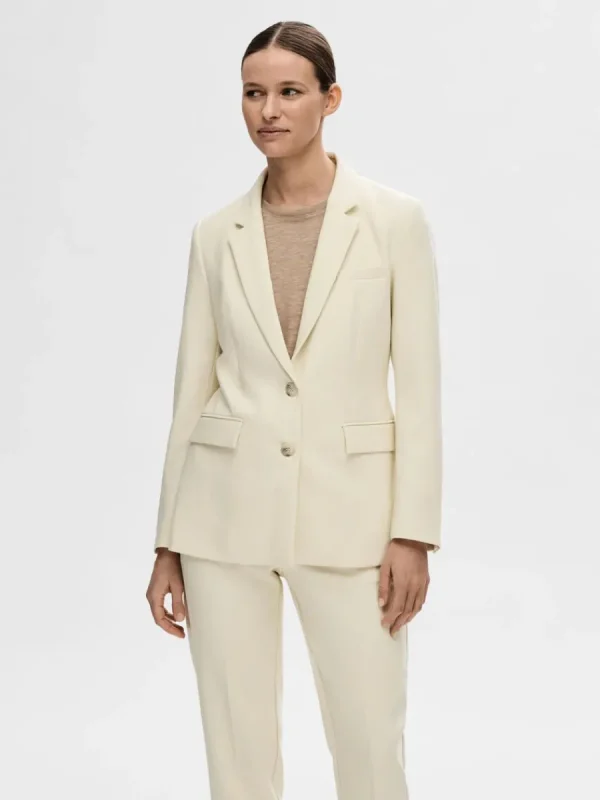 SELECTED FIGURSYDD ENKELKNÄPPT SPETSIGA SLAG KAVAJ Beige Online
