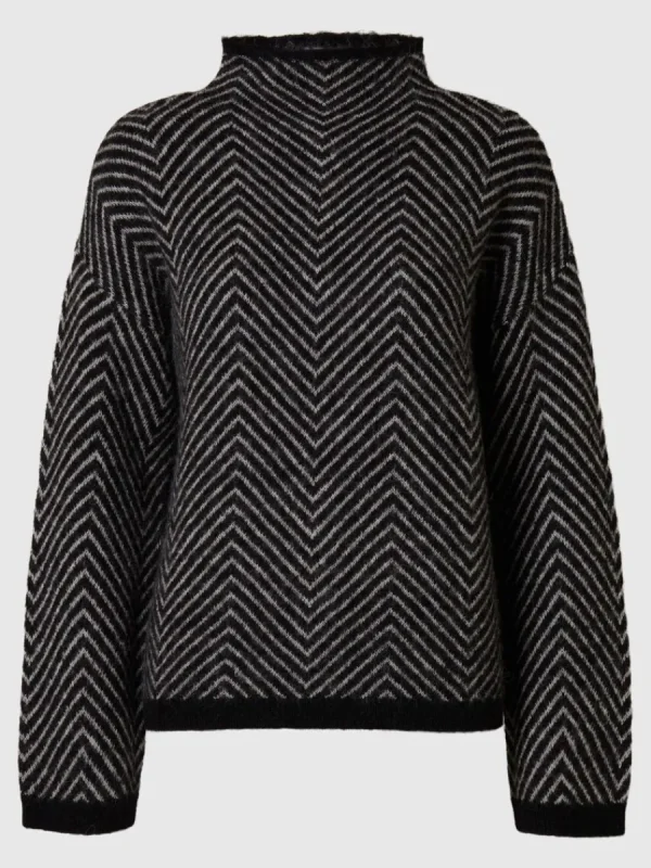 SELECTED FISKBEN STICKAD TRÖJA Black Shop