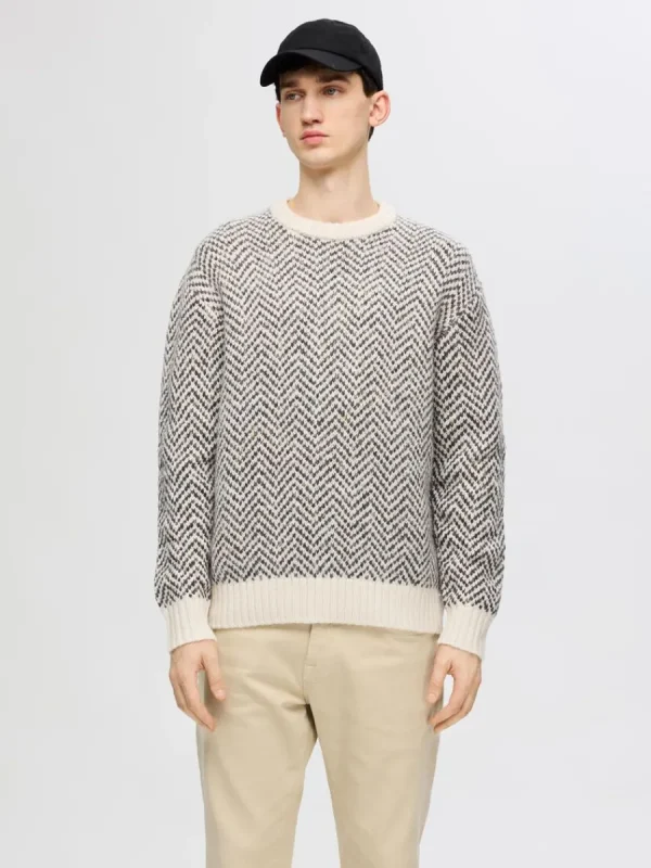 SELECTED FISKBENSTRYCK TRÖJA Beige Cheap