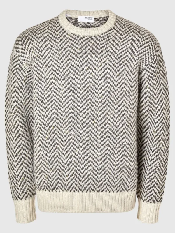 SELECTED FISKBENSTRYCK TRÖJA Beige Cheap