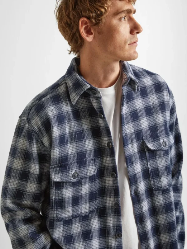 SELECTED FLANELL ÖVERSKJORTA Blue Clearance