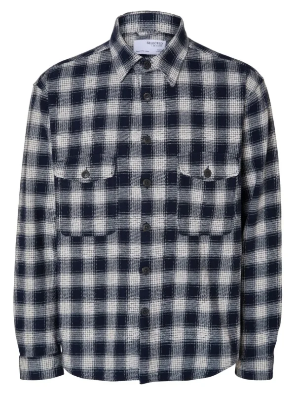 SELECTED FLANELL ÖVERSKJORTA Blue Clearance