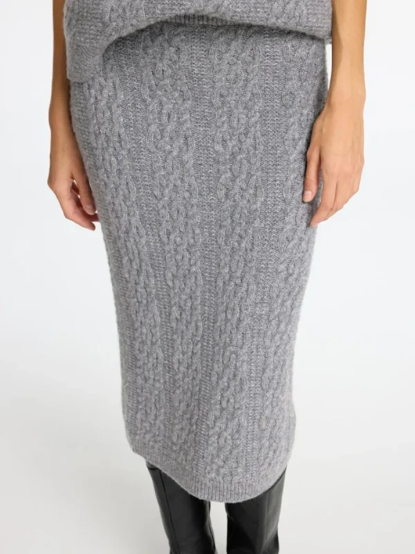 SELECTED FLÄTSTICKNING MIDIKJOL Grey Fashion