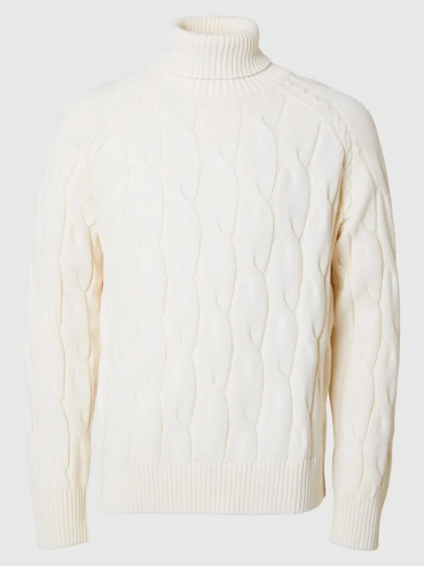 SELECTED FLÄTSTICKNING POLOTRÖJA Beige Shop