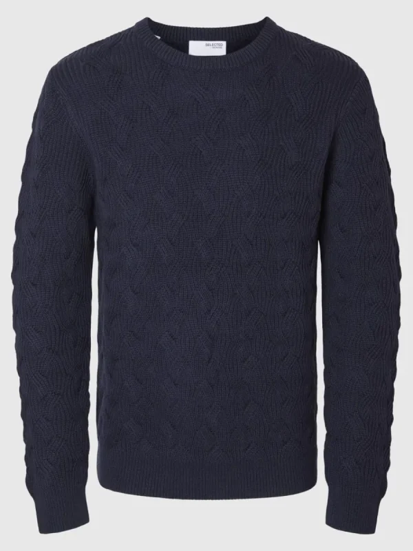 SELECTED FLÄTSTICKNING RUNDRINGAD TRÖJA Blue New