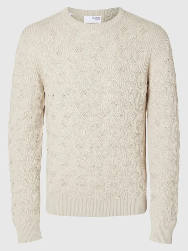 SELECTED FLÄTSTICKNING RUNDRINGAD TRÖJA Beige New