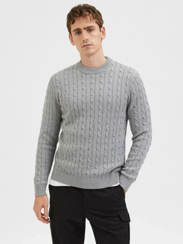 SELECTED FLÄTSTICKNING STICKAD TRÖJA Grey Best