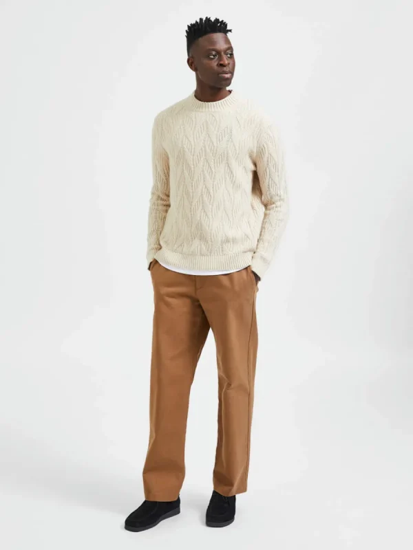 SELECTED FLÄTSTICKNING STICKAD TRÖJA Beige Store