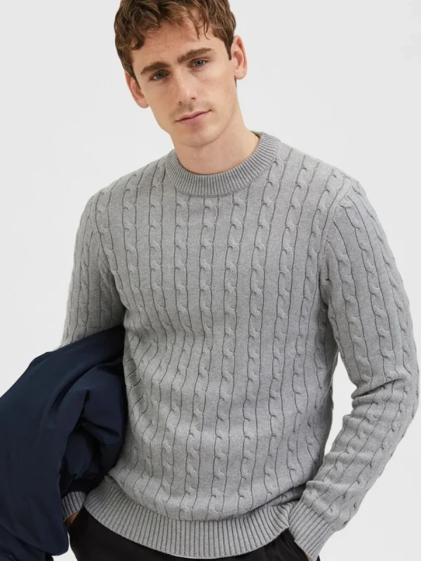 SELECTED FLÄTSTICKNING STICKAD TRÖJA Grey Best