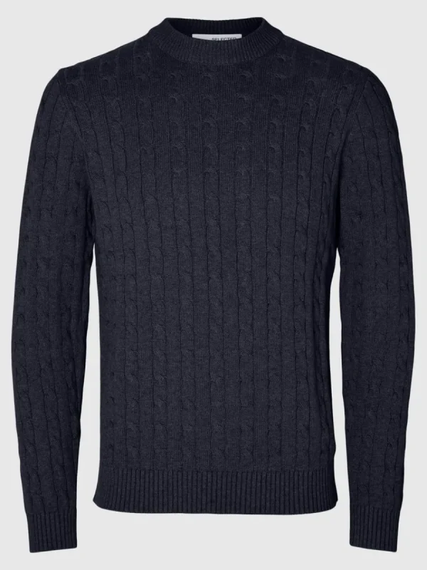 SELECTED FLÄTSTICKNING STICKAD TRÖJA Blue Fashion