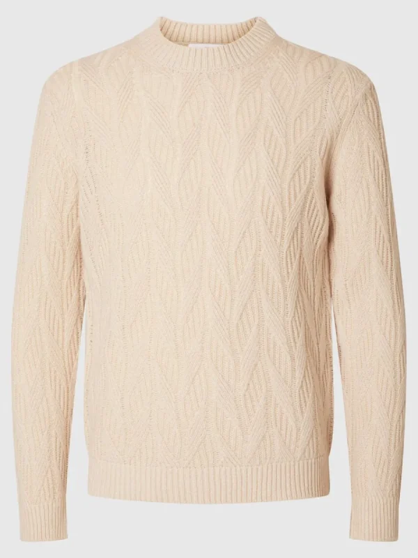 SELECTED FLÄTSTICKNING STICKAD TRÖJA Beige Store