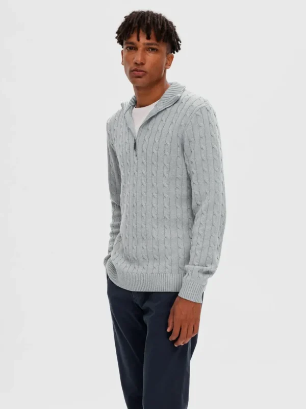 SELECTED FLÄTSTICKNING TRÖJA Grey Hot