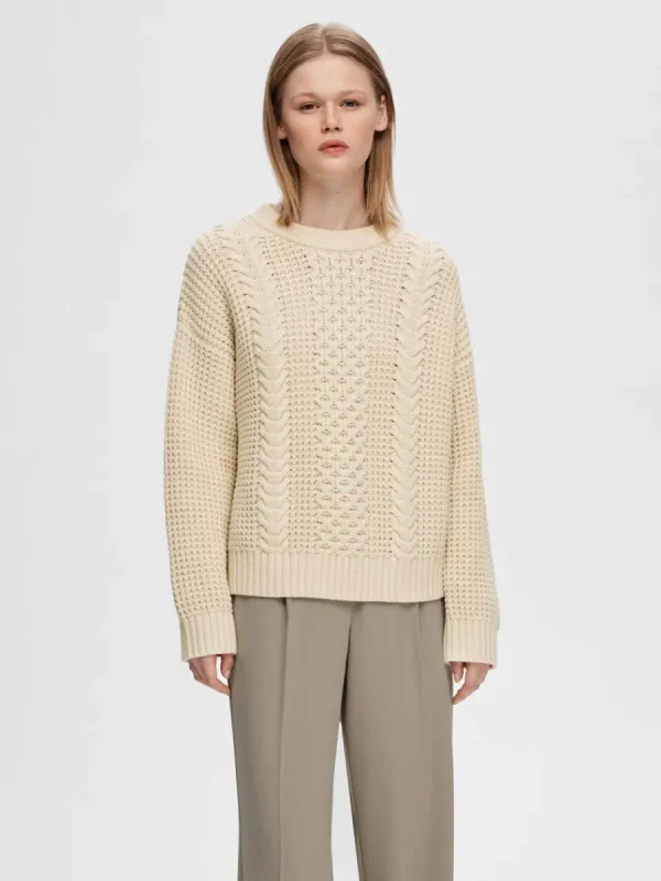 SELECTED FLÄTSTICKNING TRÖJA Beige Hot