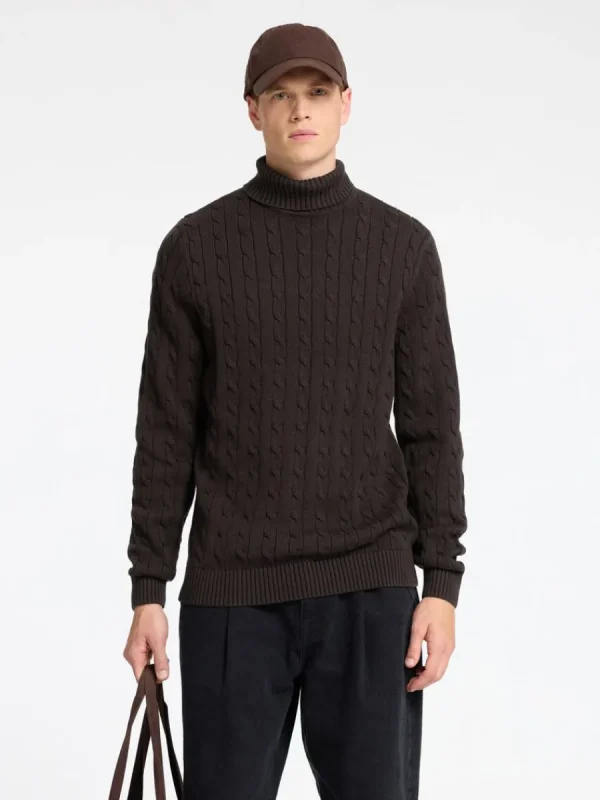 SELECTED FLÄTSTICKNING TRÖJA Brown Discount