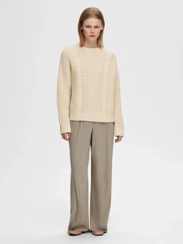SELECTED FLÄTSTICKNING TRÖJA Beige Hot